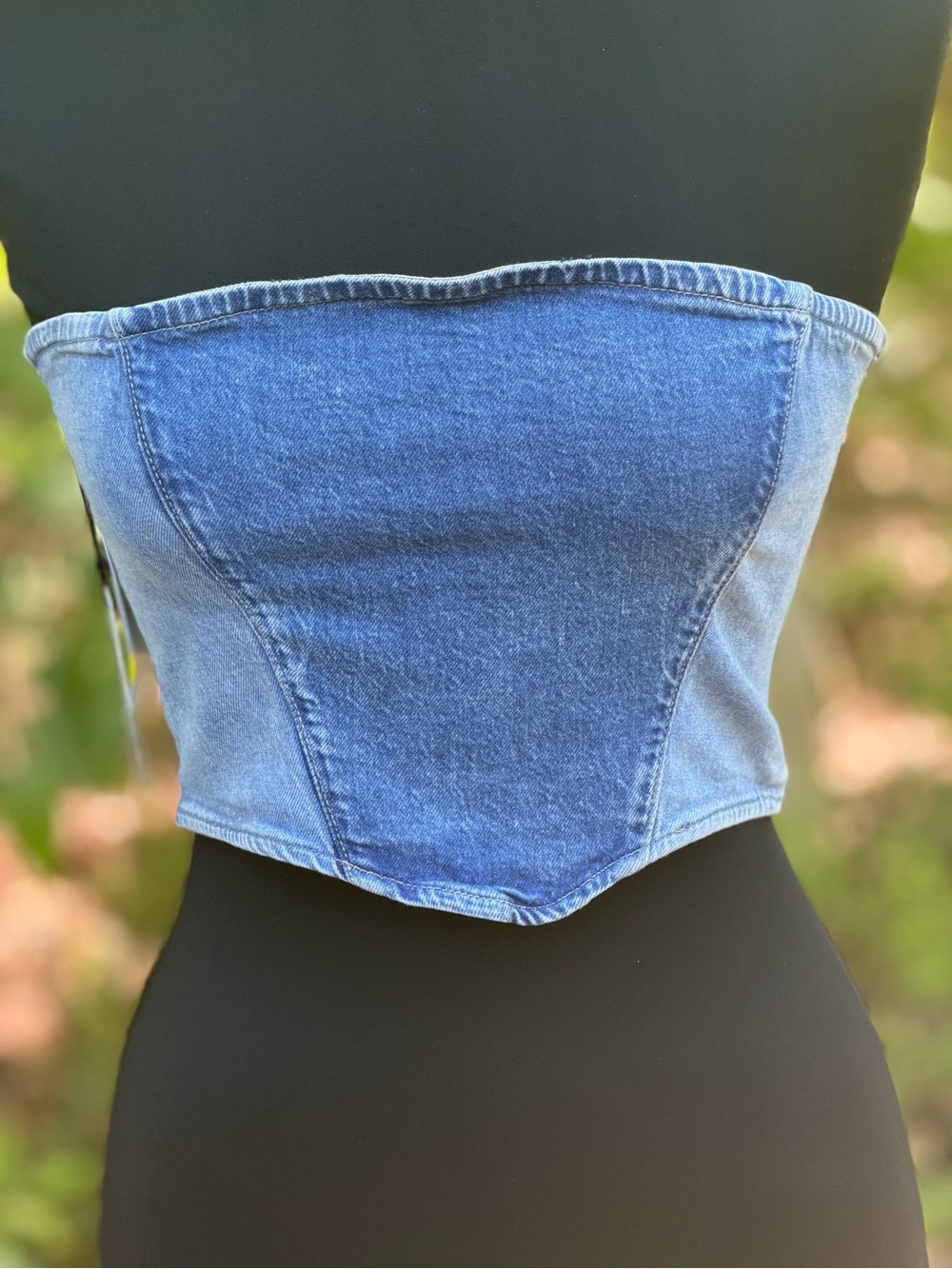 Forever 21 Two-Tone Denim Corset Crop Top - Blue
